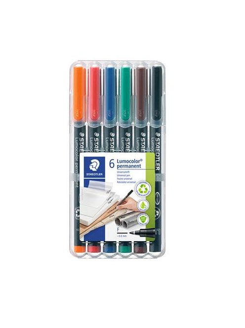 Alkoholos marker készlet, OHP, 0,6 mm, STAEDTLER "Lumocolor® 318 F", 6 különböző szín (TS318WP6)