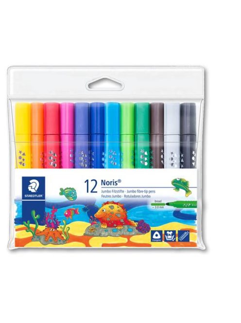 Filctoll készlet, 3 mm, háromszögletű, kimosható, STAEDTLER "Noris® jumbo 328-B", 12 különböző szín (TS328BC12)