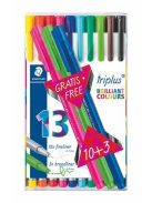Tűfilc készlet, 0,3 mm, STAEDTLER "Triplus 334", 10+3 különböző szín (TS334TB13)
