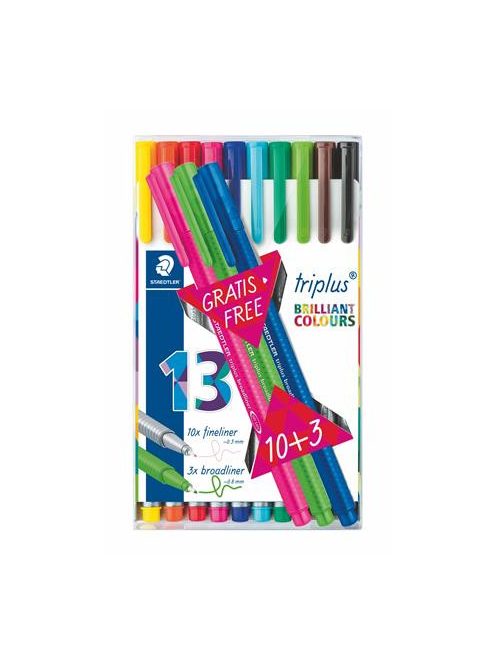 Tűfilc készlet, 0,3 mm, STAEDTLER "Triplus 334", 10+3 különböző szín (TS334TB13)
