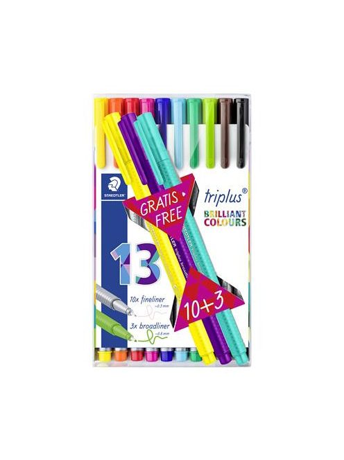 Tűfilc készlet, 0,3 mm, STAEDTLER "Triplus 334", 10+3 különböző szín (TS334TB13)