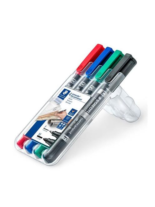 Alkoholos marker készlet, 0,6/1,5 mm, kúpos, kétvégű, STAEDTLER "Lumocolor® duo 348", 4 különböző szín (TS348WP4)