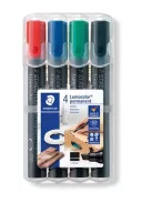 Alkoholos marker készlet, 2-5 mm, vágott, STAEDTLER "Lumocolor® 350", 4 különböző szín (TS350WP4)