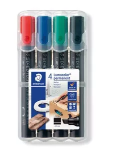   Alkoholos marker készlet, 2-5 mm, vágott, STAEDTLER "Lumocolor® 350", 4 különböző szín (TS350WP4)