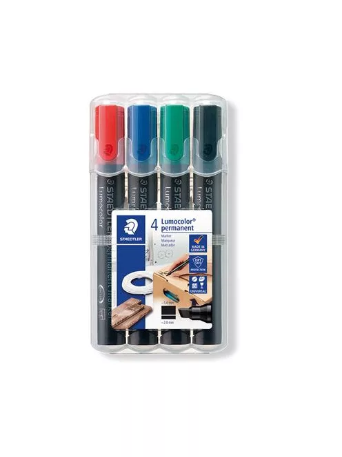Alkoholos marker készlet, 2-5 mm, vágott, STAEDTLER "Lumocolor® 350", 4 különböző szín (TS350WP4)