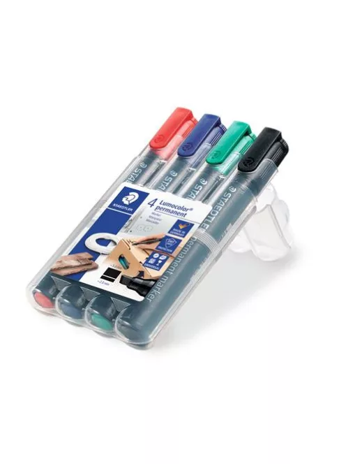Alkoholos marker készlet, 2-5 mm, vágott, STAEDTLER "Lumocolor® 350", 4 különböző szín (TS350WP4)