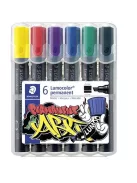 Alkoholos marker készlet, 2-5 mm, vágott, STAEDTLER "Lumocolor® 350", 6 különböző szín (TS350WP61)