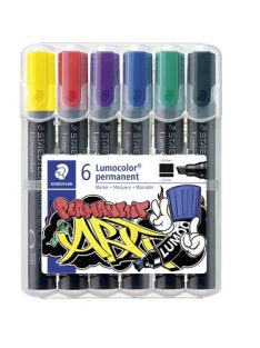   Alkoholos marker készlet, 2-5 mm, vágott, STAEDTLER "Lumocolor® 350", 6 különböző szín (TS350WP61)
