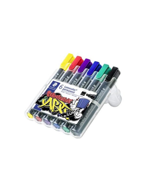Alkoholos marker készlet, 2-5 mm, vágott, STAEDTLER "Lumocolor® 350", 6 különböző szín (TS350WP61)