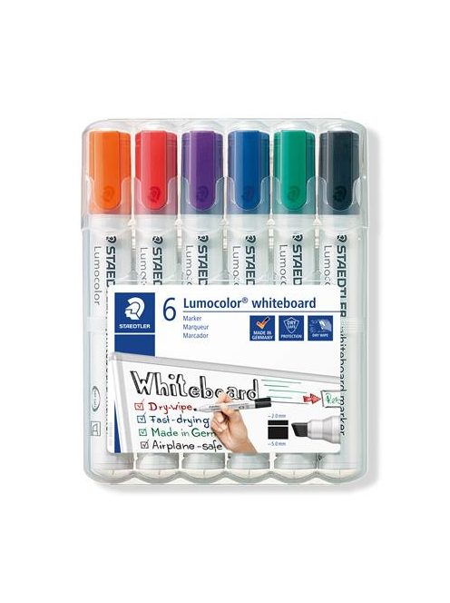Táblamarker készlet, 2-5 mm, vágott, STAEDTLER "Lumocolor® 351 B", 6 különböző szín (TS351BWP6)