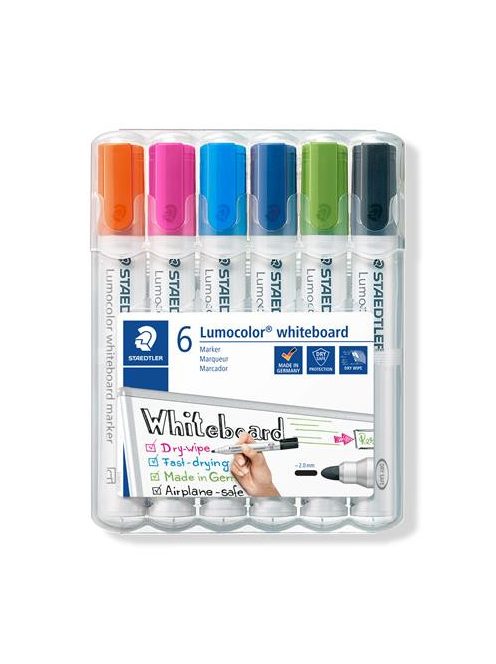 Táblamarker készlet, 2 mm, kúpos, STAEDTLER "Lumocolor® 351", 6 különböző szín (TS351WP61)