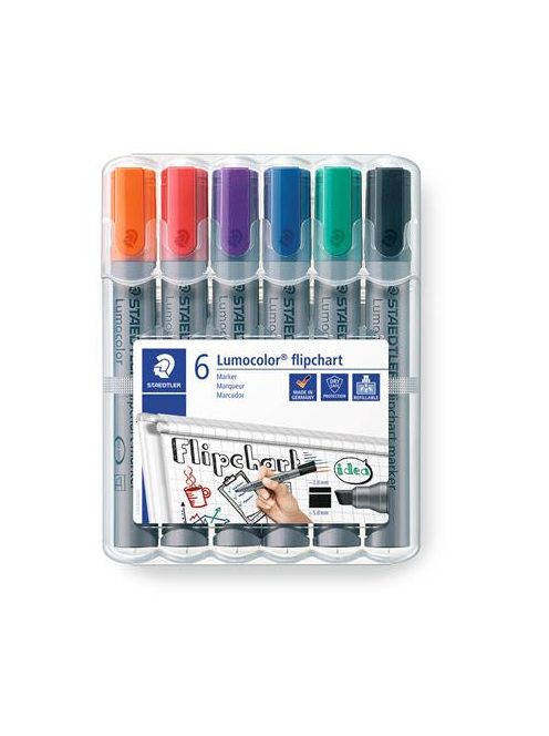 Flipchart marker készlet, 2-5 mm, vágott, STAEDTLER "Lumocolor 356 B", 6 különböző szín (TS356BWP6)