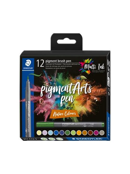 Ecsetirón készlet, STAEDTLER "Pigment brush 371", 12 különböző pasztell szín (TS371C122)