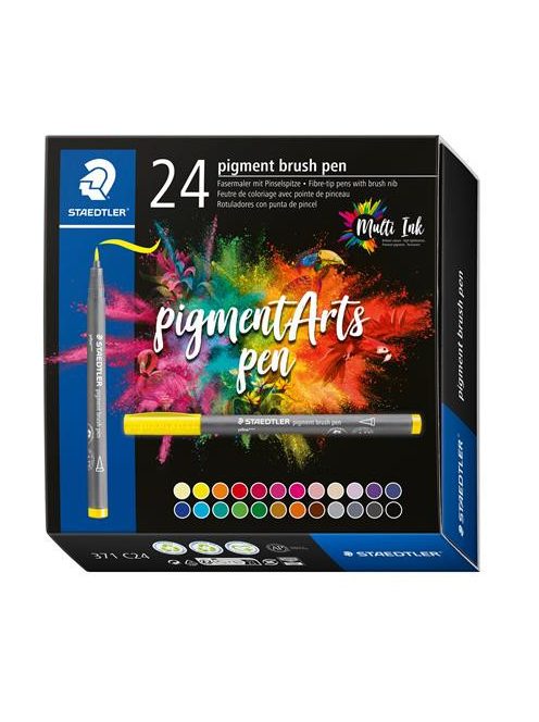 Ecsetirón készlet, STAEDTLER "Pigment brush 371", 12 különböző természeti szín (TS371C123)