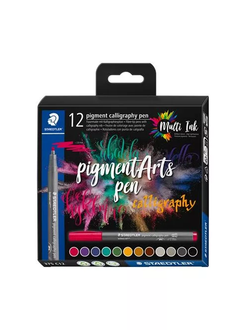 Kalligrafikus rostirón készlet, 2 mm, STAEDTLER "Pigment 375", 12 különböző szín (TS375C12)