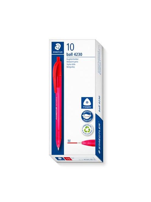 Golyóstoll, 0,5 mm, nyomógombos, STAEDTLER "Ball 423 M", piros (TS423M2)