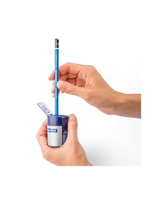 Hegyező, kétlyukú, tartályos, STAEDTLER "512", kék (TS512001)