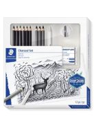 Grafit- és szénceruza készlet, kiegészítőkkel, 12 darabos, STAEDTLER "Mars® Lumograph® 100C" (TS61100C)