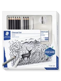   Grafit- és szénceruza készlet, kiegészítőkkel, 12 darabos, STAEDTLER "Mars® Lumograph® 100C" (TS61100C)