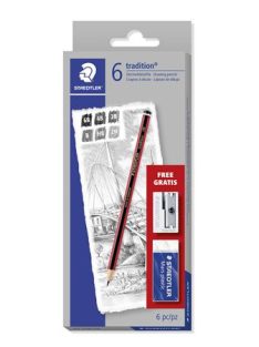   Grafitceruza készlet, hatszögletű, hegyezővel és radírral, STAEDTLER "Mars Lumograph 100", 6 különböző keménység (TS61110C6)