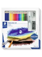 Akvarell ceruza készlet, ecsettel, radírral, hegyezővel, grafitceruzával, STAEDTLER® "146 10C", 12 különböző szín (TS6114610C)