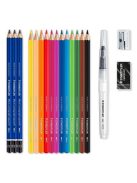 Akvarell ceruza készlet, ecsettel, radírral, hegyezővel, grafitceruzával, STAEDTLER® "146 10C", 12 különböző szín (TS6114610C)