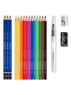   Akvarell ceruza készlet, ecsettel, radírral, hegyezővel, grafitceruzával, STAEDTLER® "146 10C", 12 különböző szín (TS6114610C)