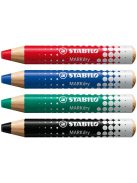 Jelölőceruza készlet, fehértáblához, flipchartpapírhoz kúpos, STABILO "MARKdry", 4 féle szín törlővel és hegyezővel (TS64845)