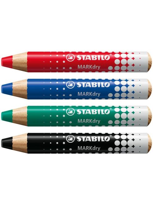 Jelölőceruza készlet, fehértáblához, flipchartpapírhoz kúpos, STABILO "MARKdry", 4 féle szín törlővel és hegyezővel (TS64845)