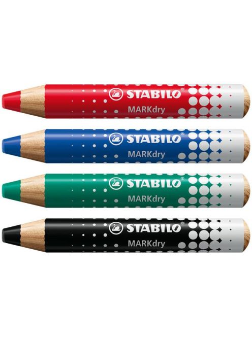 Jelölőceruza készlet, fehértáblához, flipchartpapírhoz kúpos, STABILO "MARKdry", 4 féle szín törlővel és hegyezővel (TS64845)
