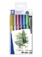 Dekormarker, 1-2 mm, kúpos, STAEDTLER "8323", 6 különböző metál szín, ajándék fekete tusfilccel (TS8323SWP6P)