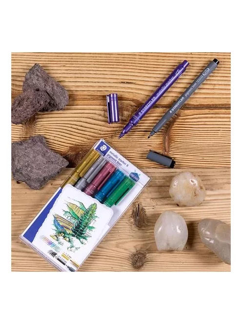 Dekormarker, 1-2 mm, kúpos, STAEDTLER "8323", 6 különböző metál szín, ajándék fekete tusfilccel (TS8323SWP6P)