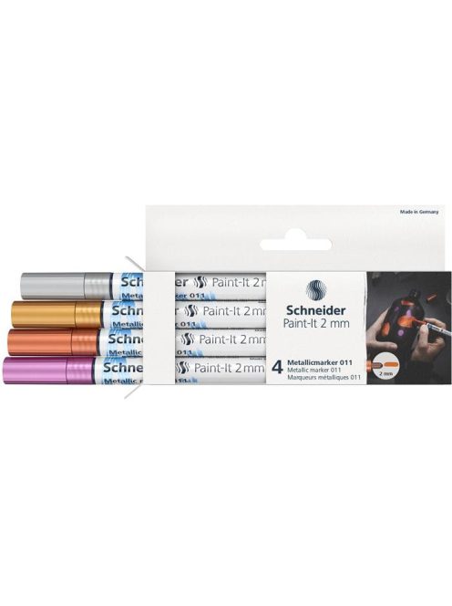 Metálfényű marker készlet, 2 mm, SCHNEIDER "Paint-It 011", 4 különböző szín (TSC011V41)