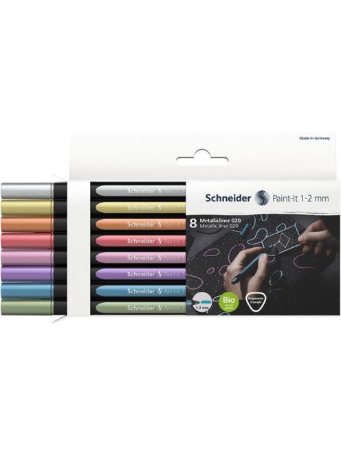 Metálfényű filctoll készlet, 1-2 mm, SCHNEIDER "Paint-It 020", 8 különböző szín (TSC020V8)