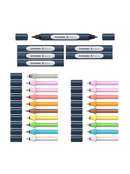 Kétvégű marker készlet, 27 darabos, SCHNEIDER "Paint-It 040 Twin marker Set 2", 10 különböző szín (TSC040V272)