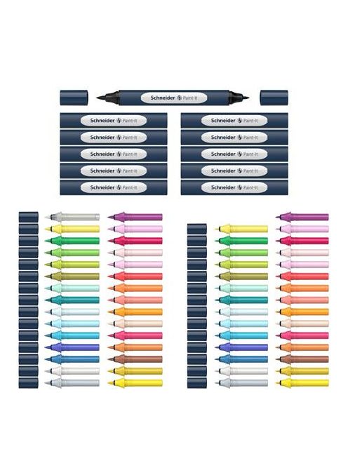 Kétvégű marker készlet, 72 darabos, SCHNEIDER "Paint-It 040 Twin marker Set complete", 30 különböző szín (TSC040V72C)