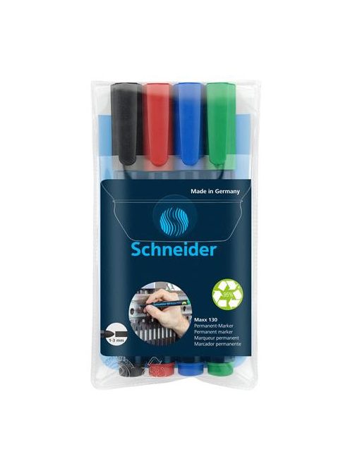 Alkoholos marker készlet, 1-3 mm, kúpos, SCHNEIDER "Maxx 130", 4 különböző szín (TSC130V4)