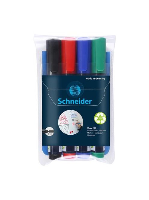 Tábla- és flipchart marker készlet, 2-3 mm, kúpos, SCHNEIDER "Maxx 290", 4 különböző szín (TSC290V4)