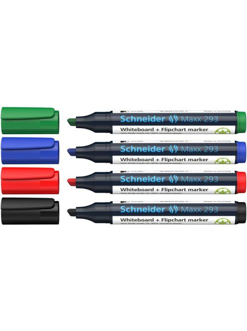 Tábla- és flipchart marker készlet, 2-5 mm, vágott, SCHNEIDER "Maxx 293", 4 különböző szín (TSC293V4)