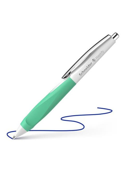 Golyóstoll, 0,5 mm, nyomógombos, fehér-menta színű tolltest, SCHNEIDER "Haptify", kék (TSCHAPFM)
