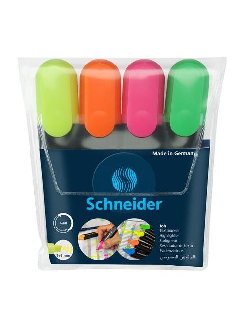 Szövegkiemelő készlet, 1-5 mm, SCHNEIDER "Job 150", 4 különböző szín (TSCJOB150V4)