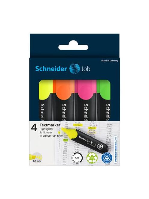 Szövegkiemelő készlet, 1-5 mm, SCHNEIDER "Job 150", 4 különböző szín (TSCJOB150V4)
