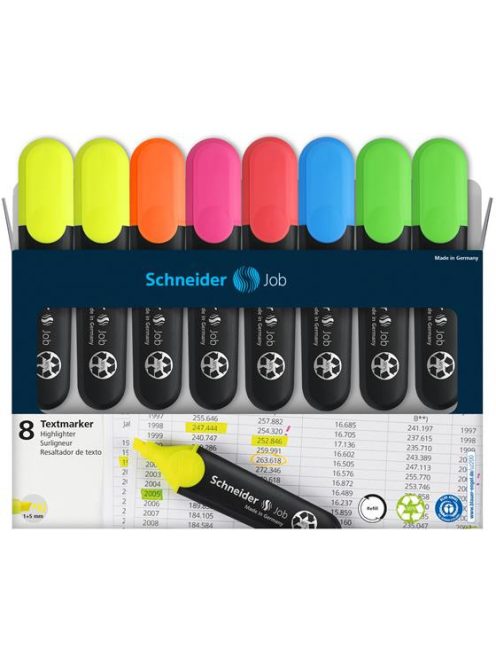 Szövegkiemelő készlet, 1-5 mm, SCHNEIDER "Job 150", 6+2 szín (TSCJOB150V8)