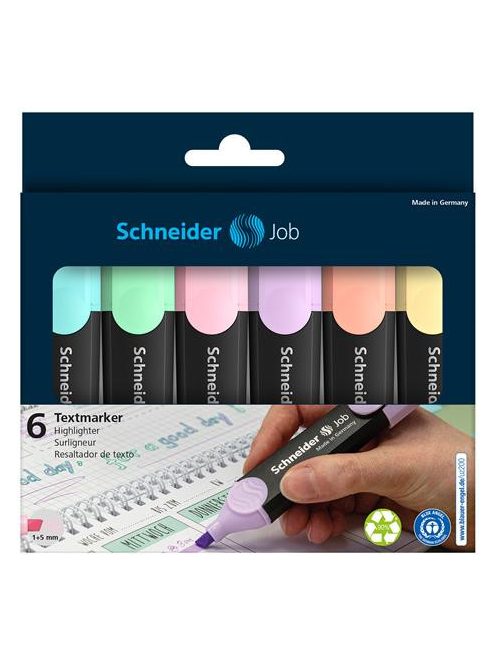 Szövegkiemelő készlet, 1-5 mm, SCHNEIDER "Job Pastel", 6 különböző pasztell szín (TSCJOBPV6)