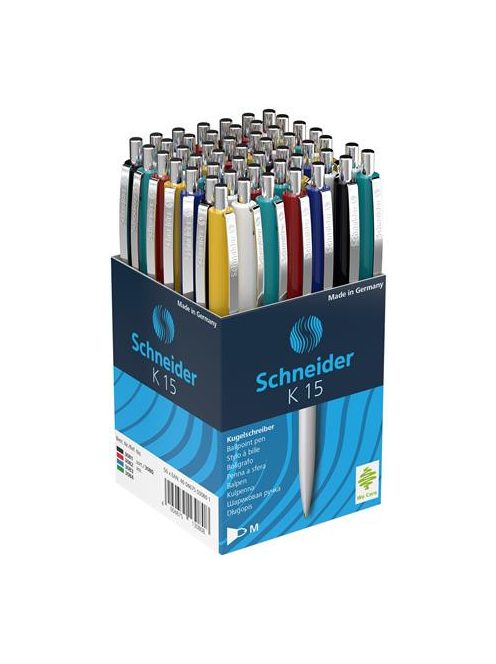 Golyóstoll, 0,5 mm, nyomógombos, vegyes tolltest, SCHNEIDER "K15", kék (TSCK15V50)