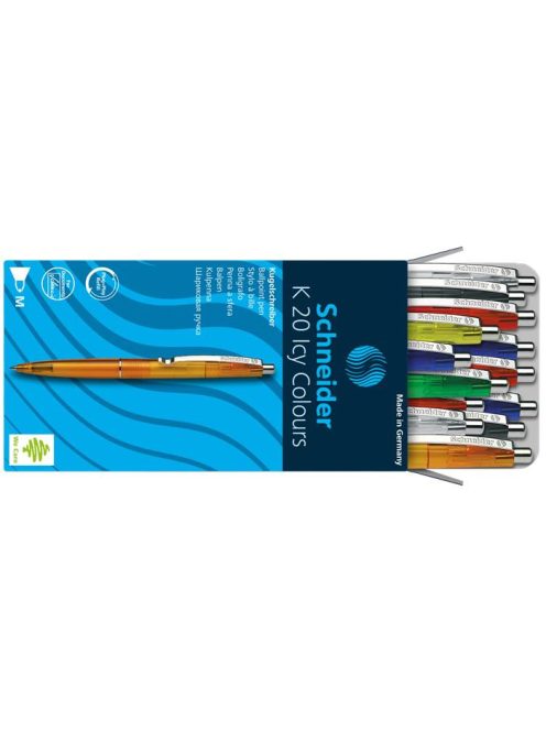 Golyóstoll, 0,5 mm, nyomógombos, vegyes színű test, SCHNEIDER "K20 Icy", kék (TSCK20V20)