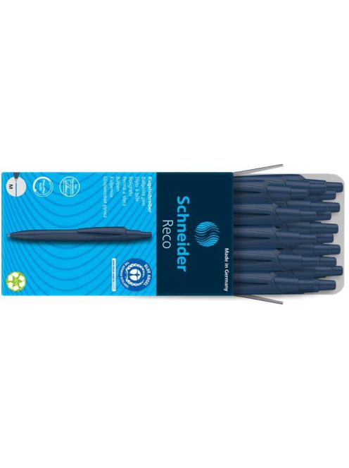 Golyóstoll, 0,5 mm, nyomógombos, sötétkék színű tolltest, SCHNEIDER "Reco", kék (TSCRECOMK)