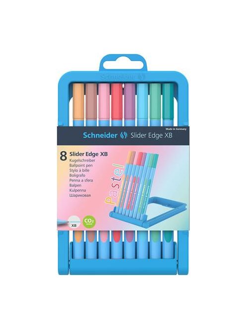 Golyóstoll készlet, 0,7 mm, kupakos, SCHNEIDER "Slider Edge XB Pastel", 8 különböző pasztell szín (TSCSLEXPV8)