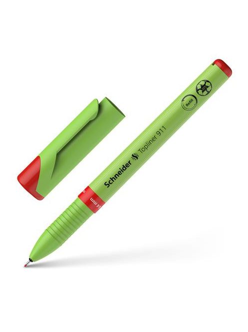 Tűfilc, 0,4 mm, cserélhető betétes, újrahasznosított tolltest, SCHNEIDER "Topliner 911", piros (TSCTOP911RP)