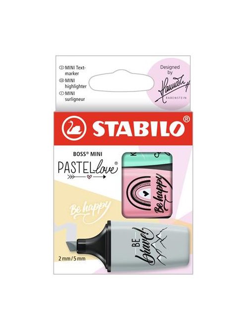 Szövegkiemelő készlet, STABILO, "Boss Mini Pastellove", 3 különböző szín (TST070349)